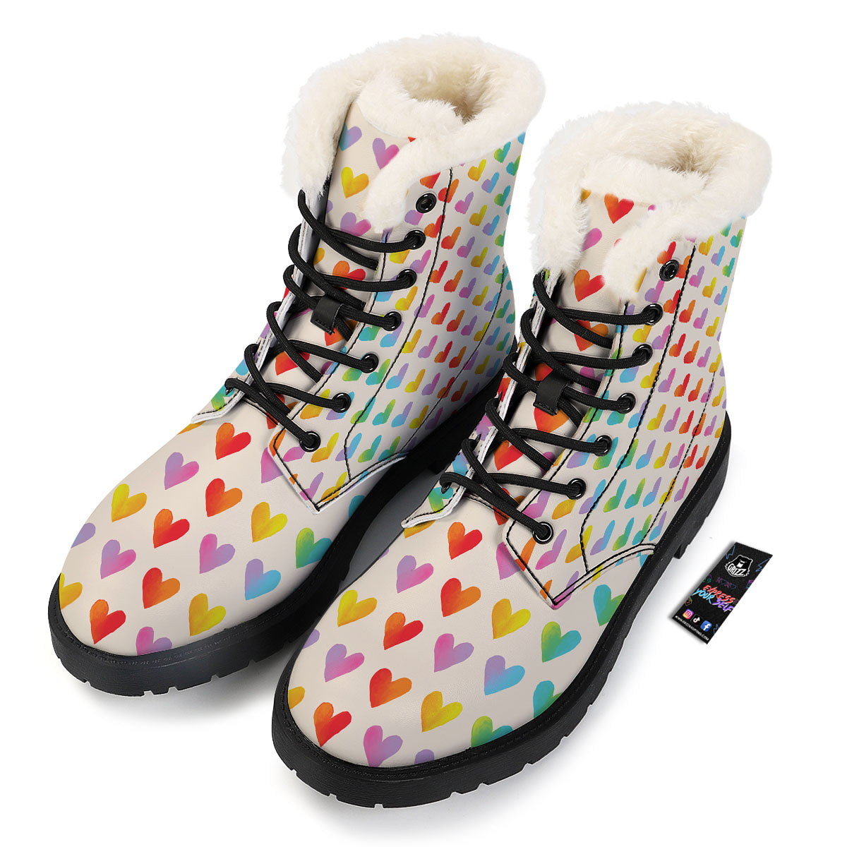 Heart Rainbow Print Pattern Winter Boots-grizzshop