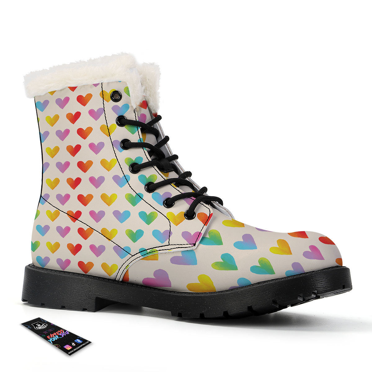 Heart Rainbow Print Pattern Winter Boots-grizzshop