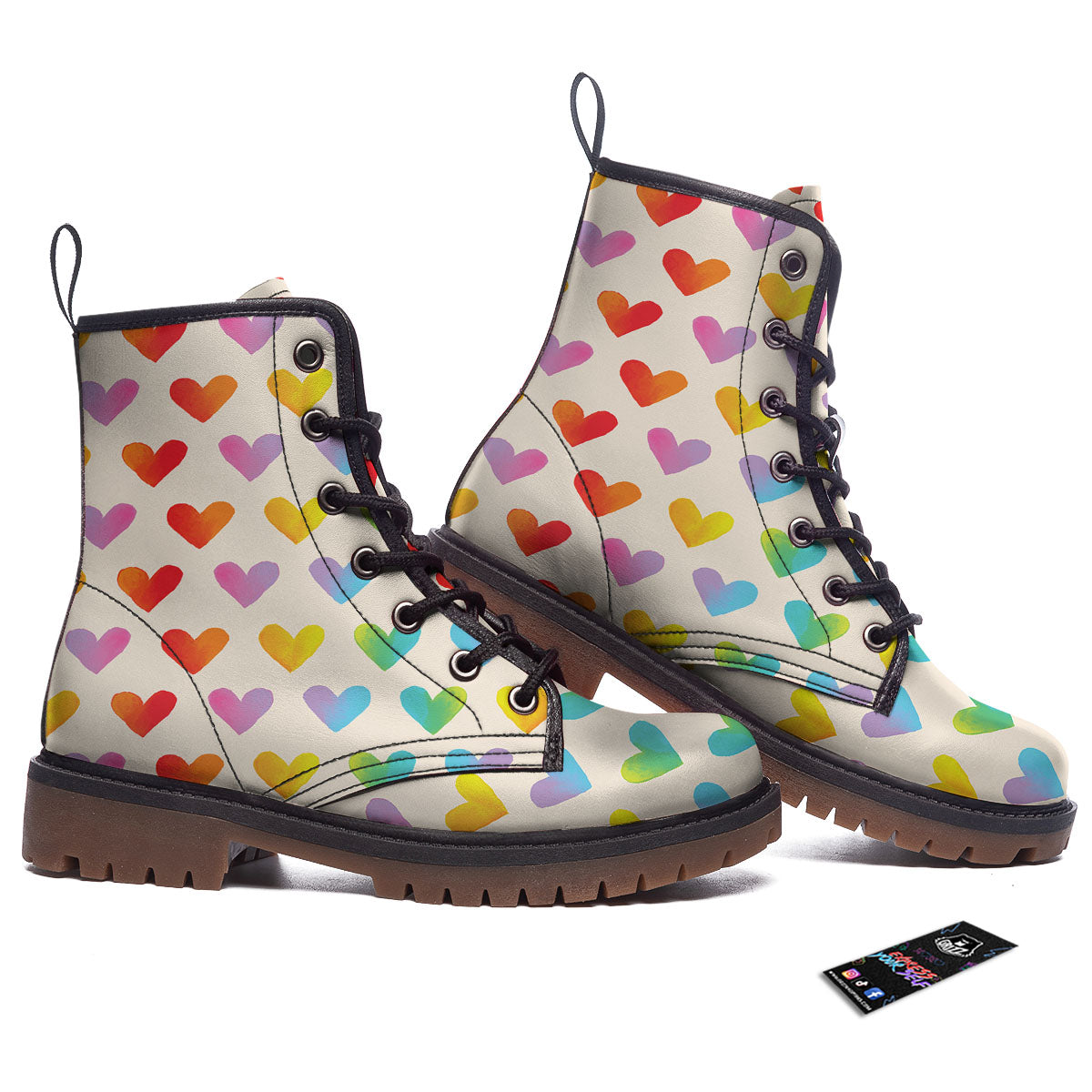 Heart Rainbow Print Pattern Work Boots-grizzshop