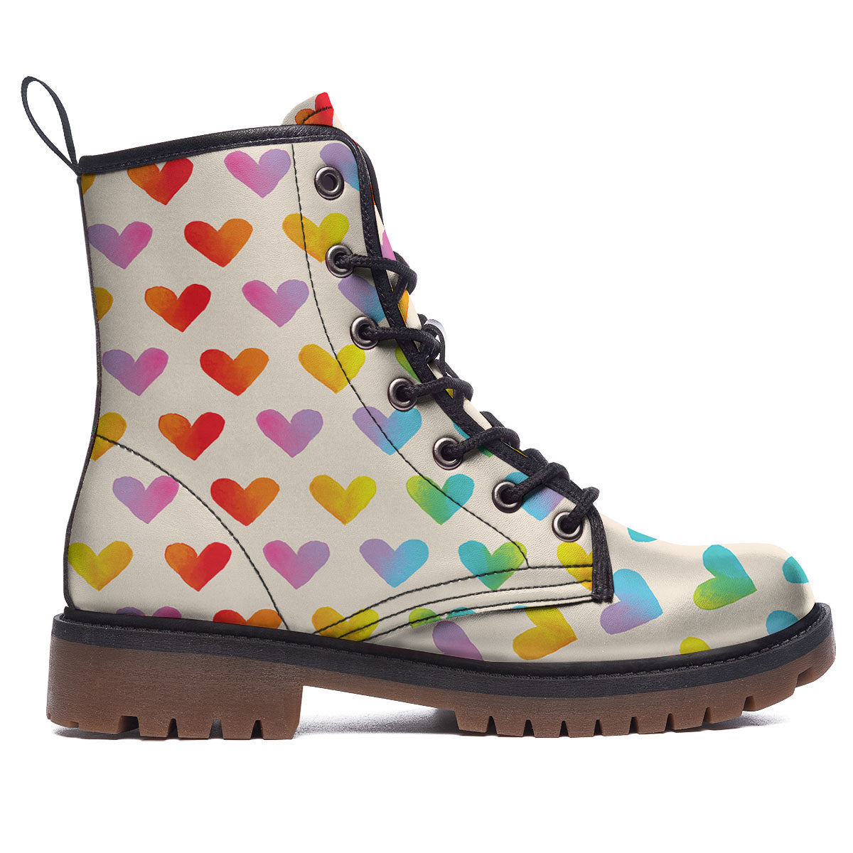 Heart Rainbow Print Pattern Work Boots-grizzshop