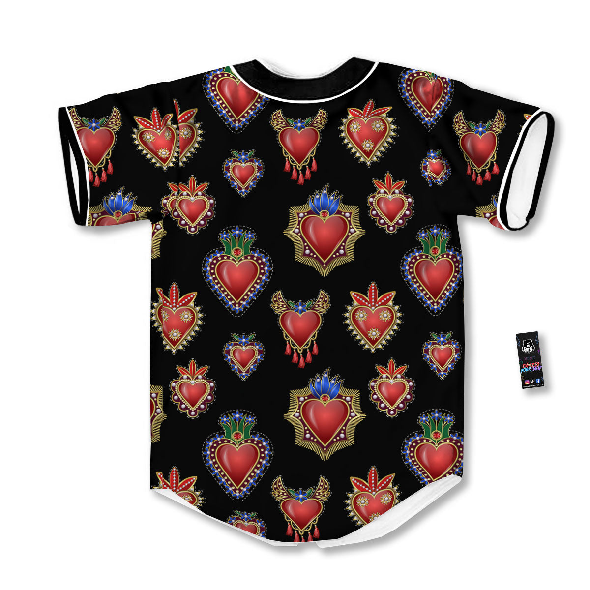 Heart Sacred Print Pattern Baseball Jersey-grizzshop