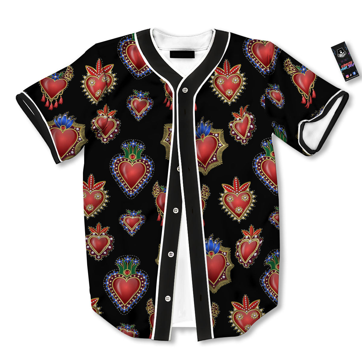 Heart Sacred Print Pattern Baseball Jersey-grizzshop