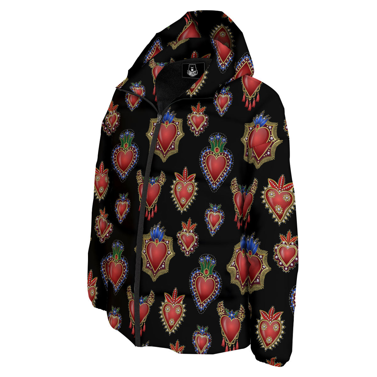 Heart Sacred Print Pattern Down Jacket-grizzshop