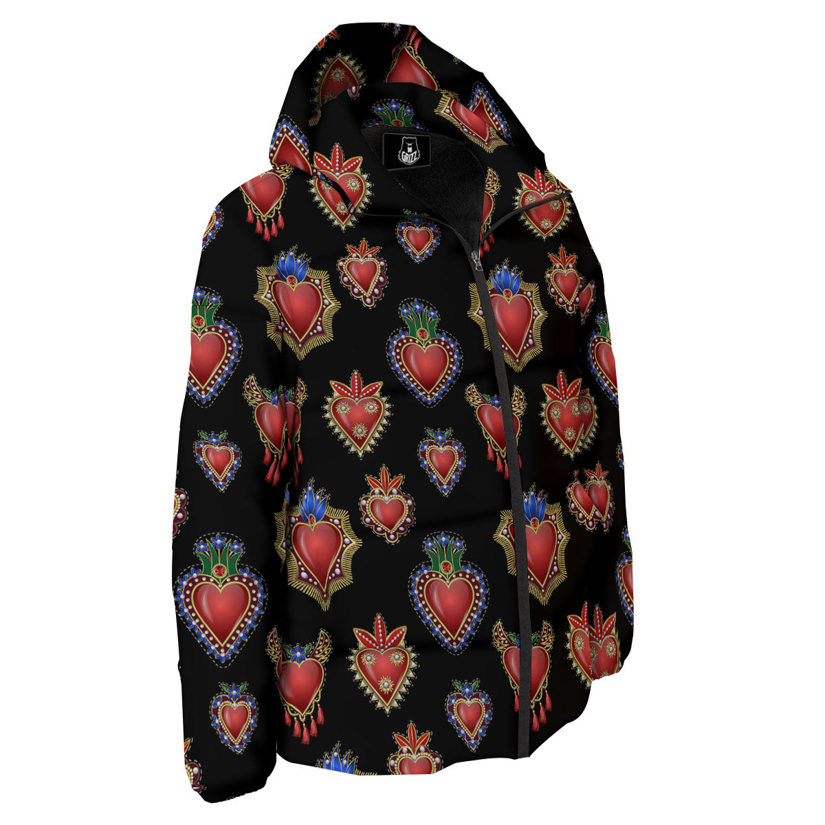 Heart Sacred Print Pattern Down Jacket-grizzshop