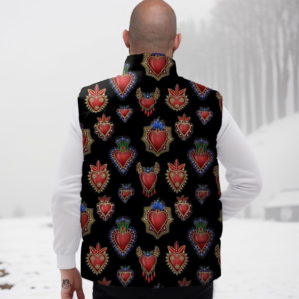 Heart Sacred Print Pattern Down Vest