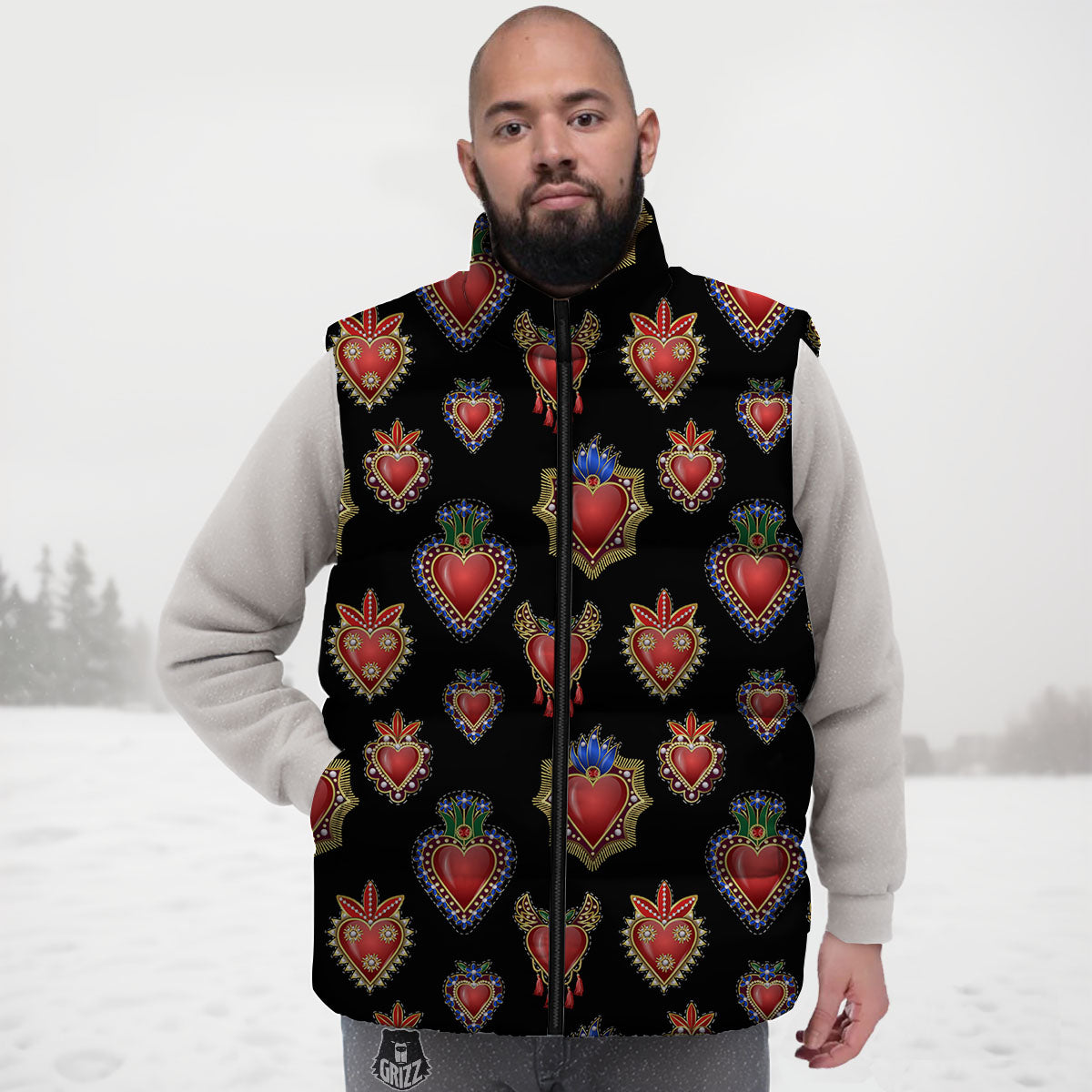 Heart Sacred Print Pattern Down Vest