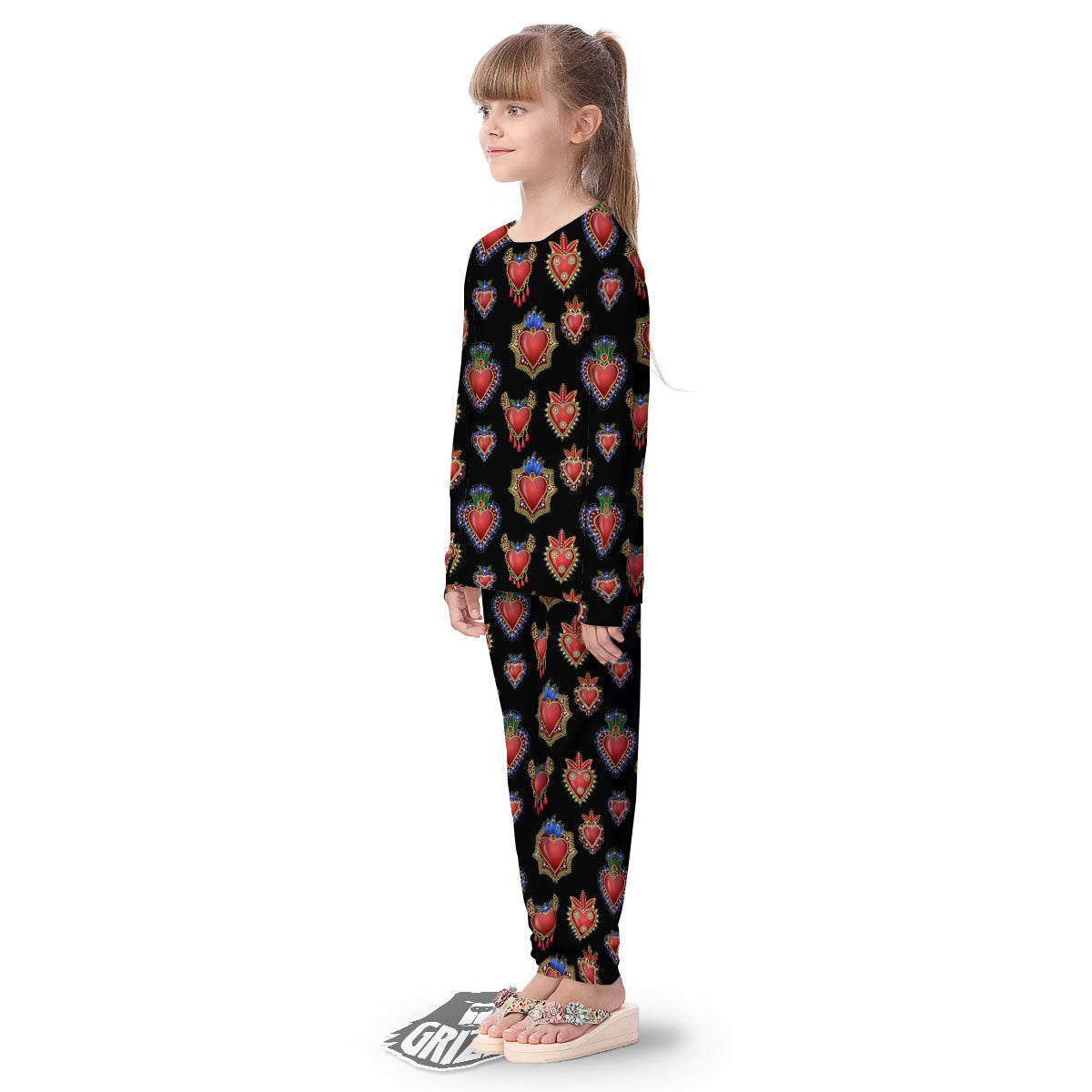 Heart Sacred Print Pattern Kid's Pajamas-grizzshop