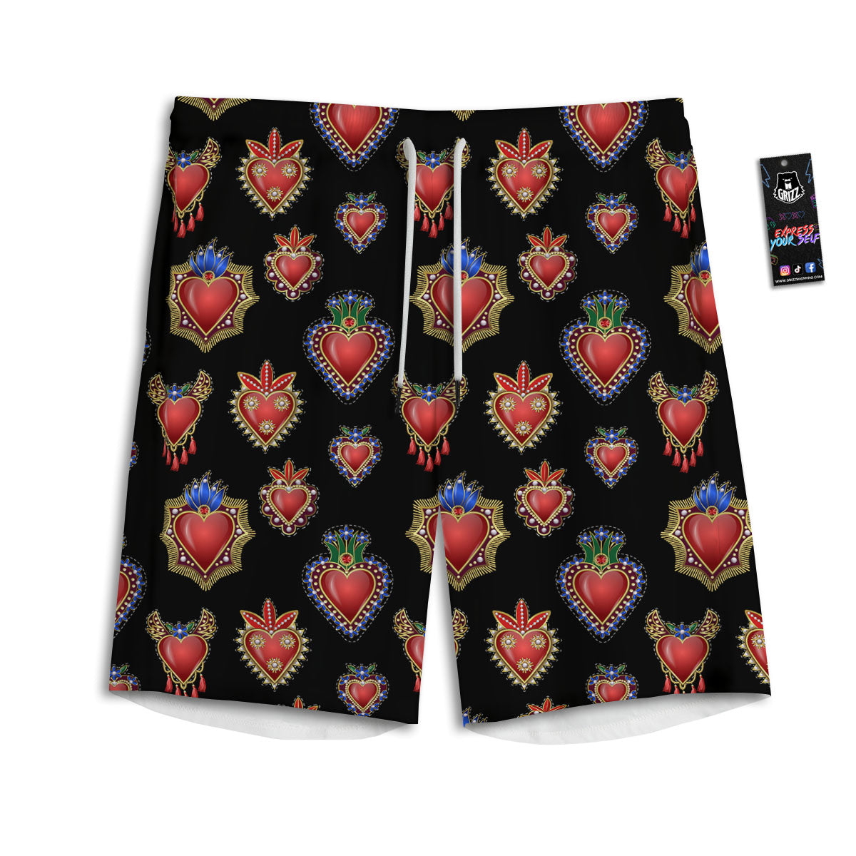 Heart Sacred Print Pattern Men's Athletic Shorts