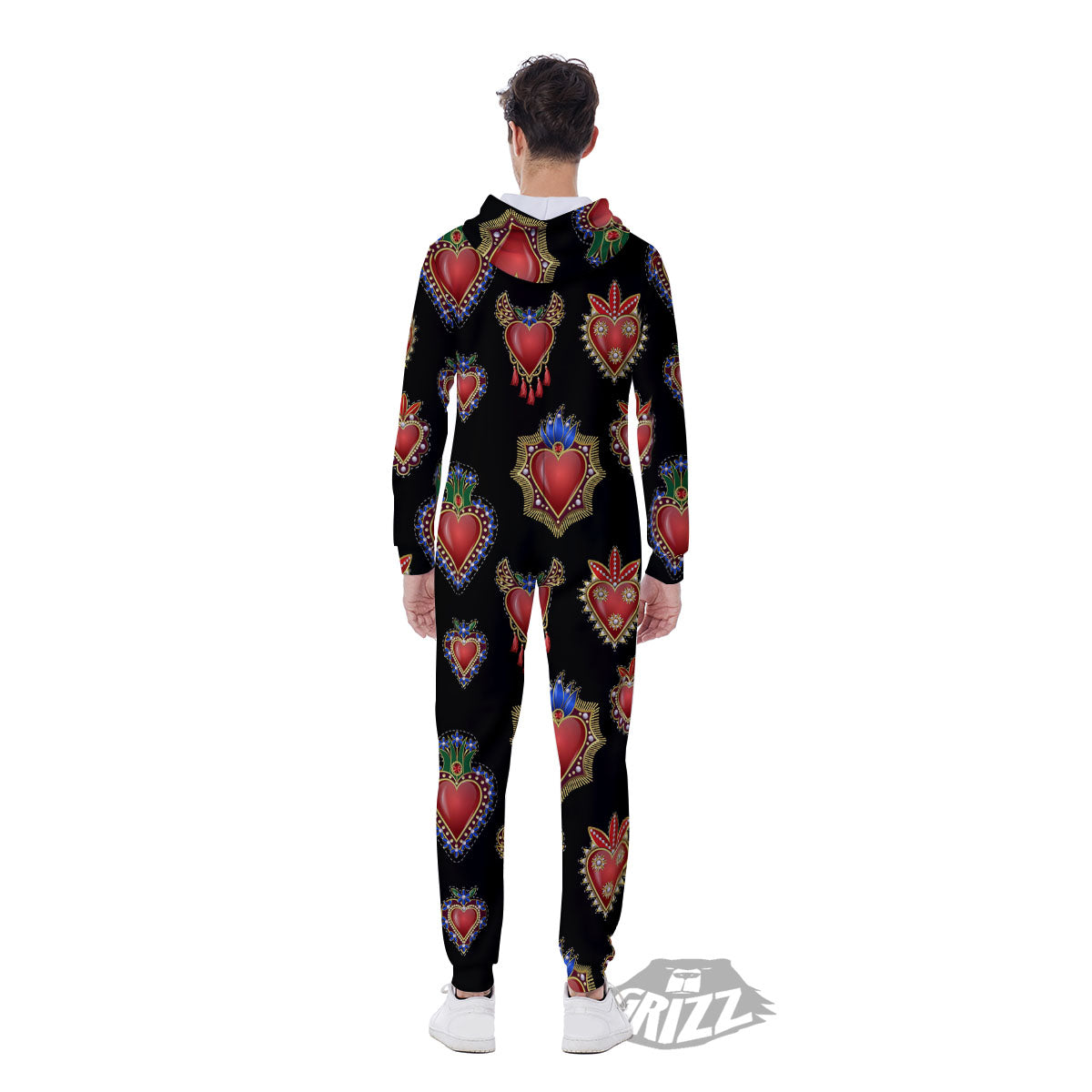 Heart Sacred Print Pattern Men's Jumpsuit-grizzshop