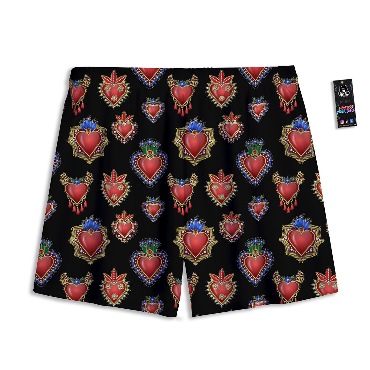 Heart Sacred Print Pattern Mesh Shorts
