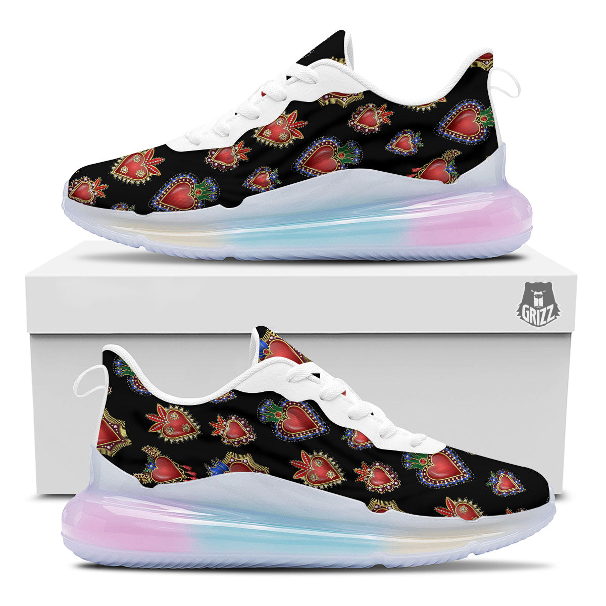Heart Sacred Print Pattern Running Sneakers-grizzshop