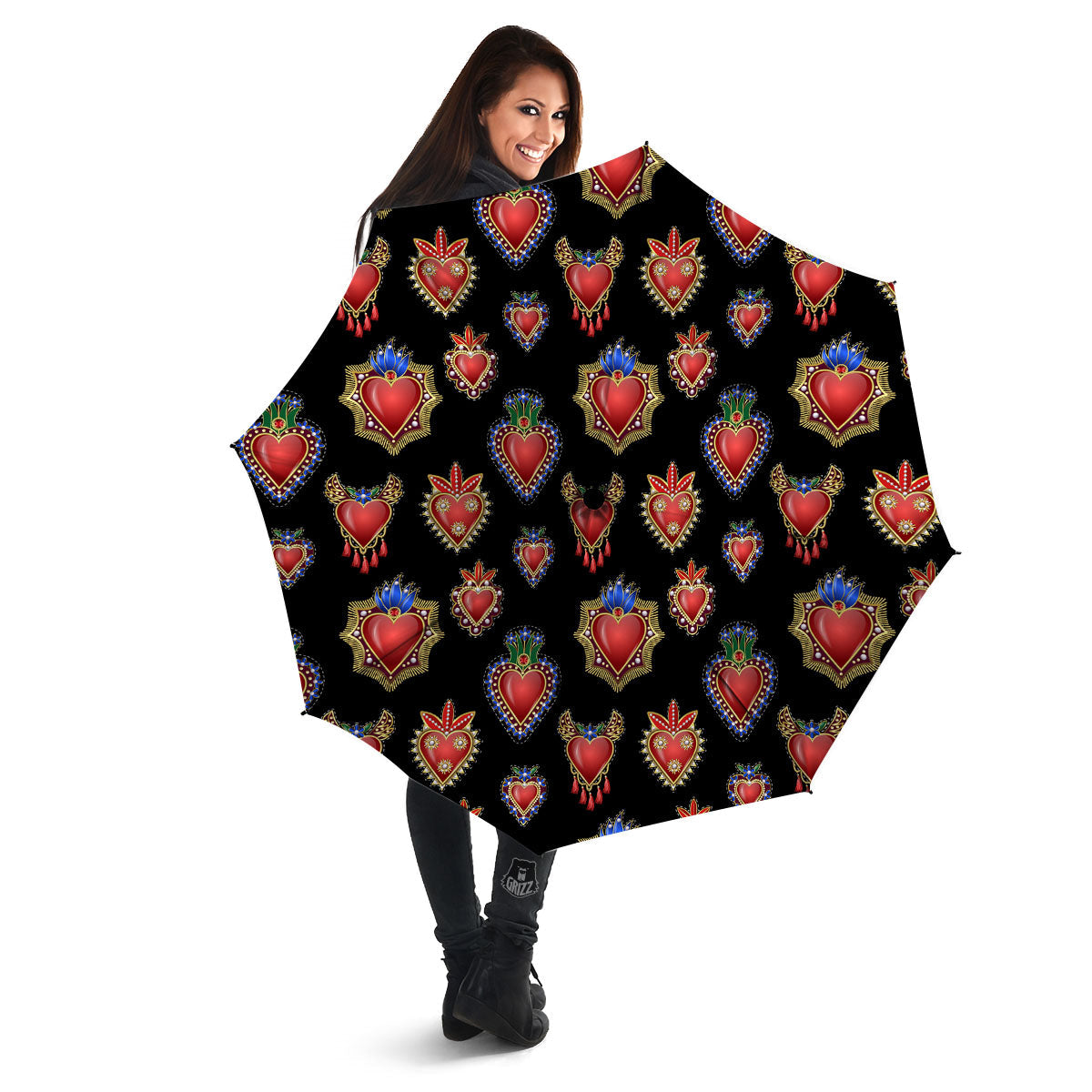 Heart Sacred Print Pattern Umbrella-grizzshop