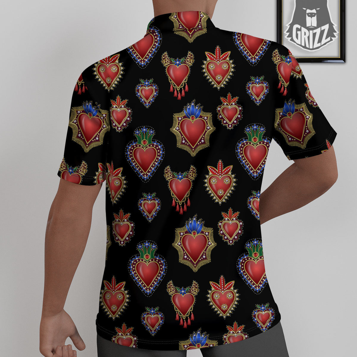 Heart Sacred Print Pattern Untucked Shirts-grizzshop
