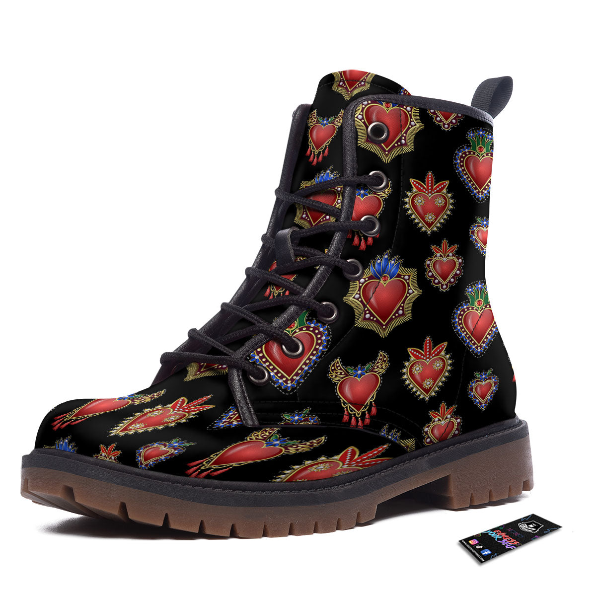 Heart Sacred Print Pattern Work Boots-grizzshop