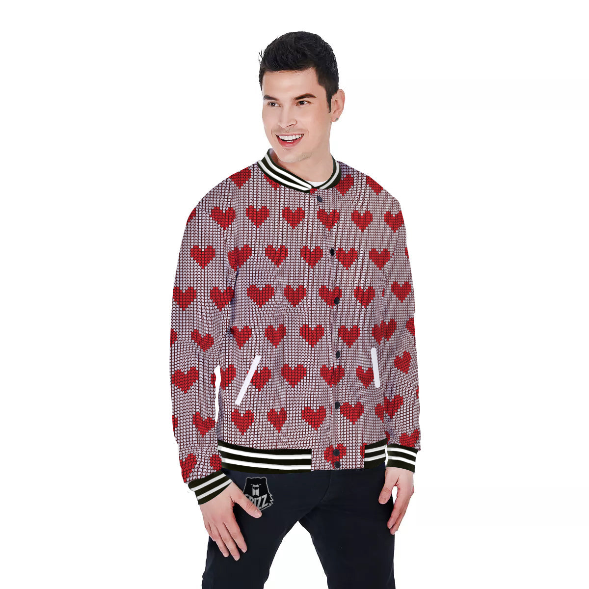 Heart Valentine's Day Print Pattern Baseball Jacket-grizzshop