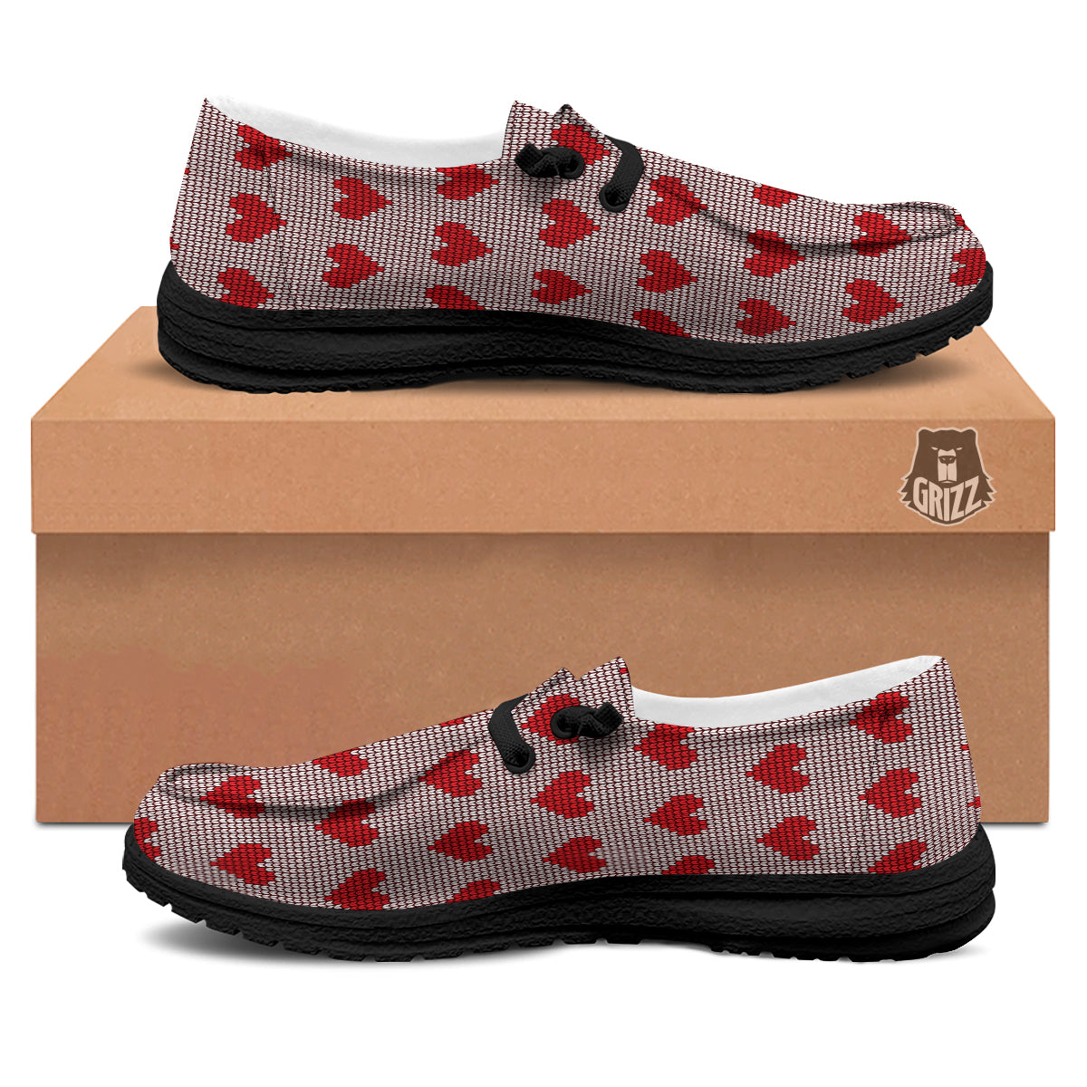 Heart Valentine's Day Print Pattern Black Loafers-grizzshop