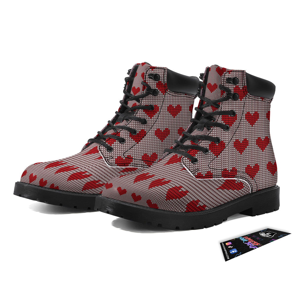 Heart Valentine's Day Print Pattern Boots-grizzshop