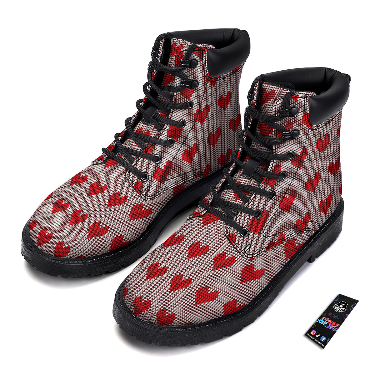 Heart Valentine's Day Print Pattern Boots-grizzshop