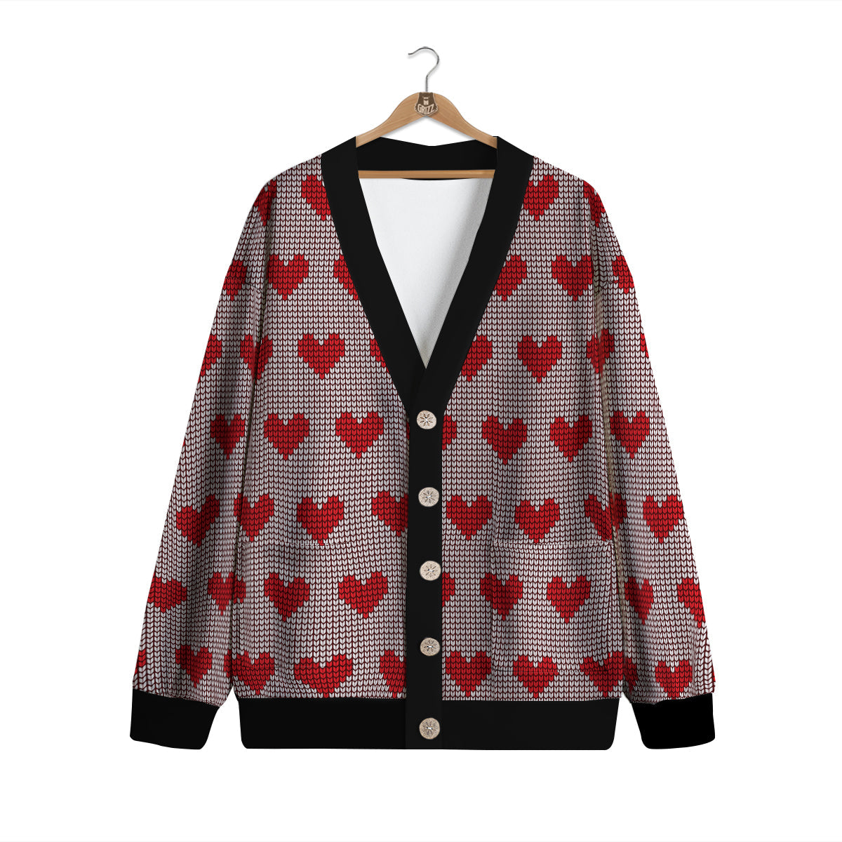 Heart Valentine's Day Print Pattern Cardigan-grizzshop