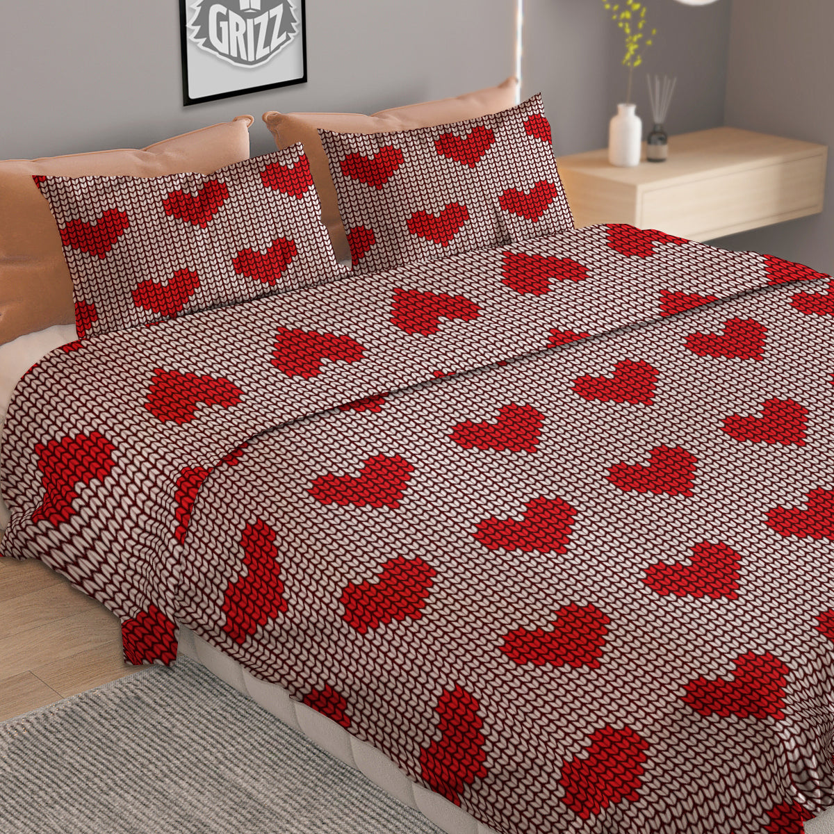 Heart Valentine's Day Print Pattern Duvet Cover Bedding Set