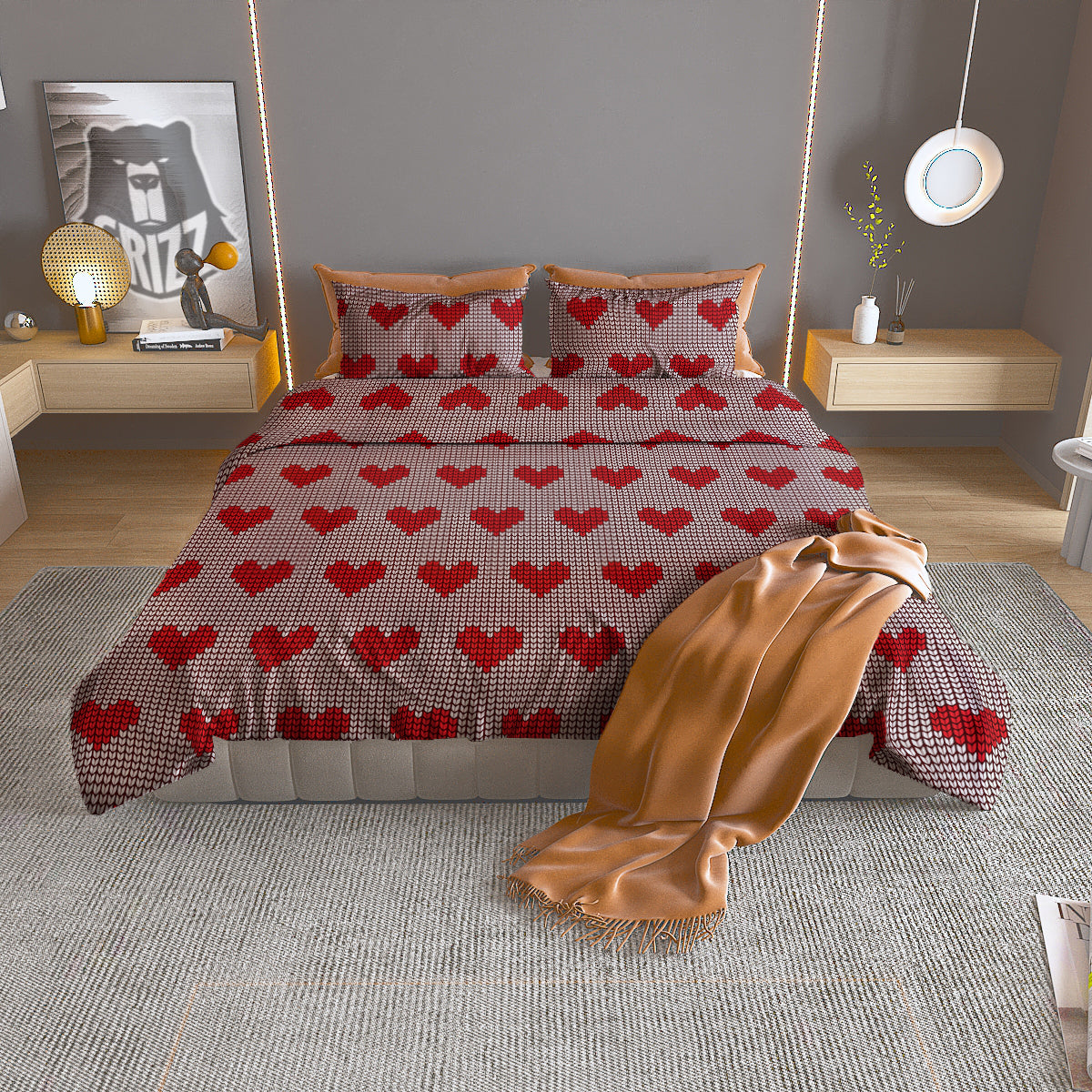 Heart Valentine's Day Print Pattern Duvet Cover Bedding Set