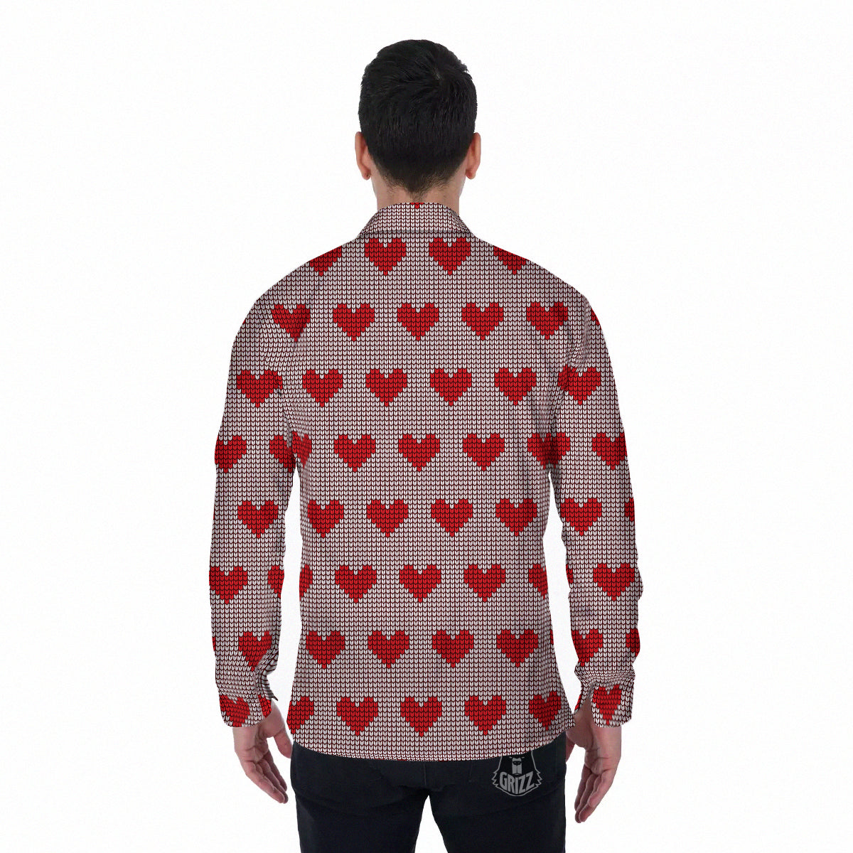 Heart Valentine's Day Print Pattern Men's Long Sleeve Shirts-grizzshop