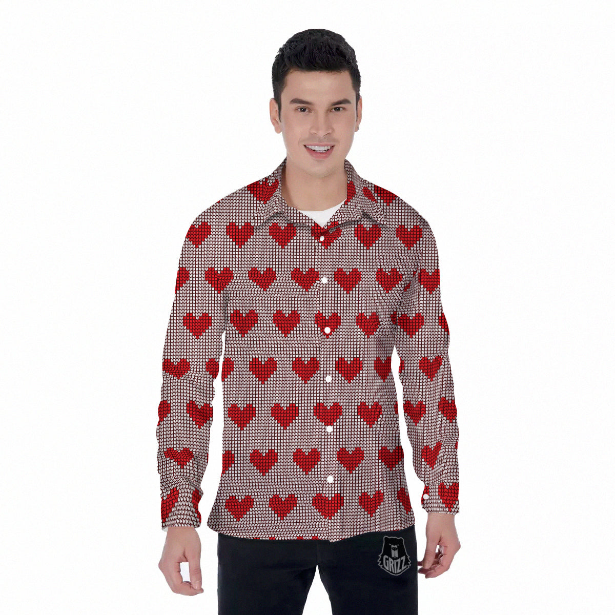 Heart Valentine's Day Print Pattern Men's Long Sleeve Shirts-grizzshop