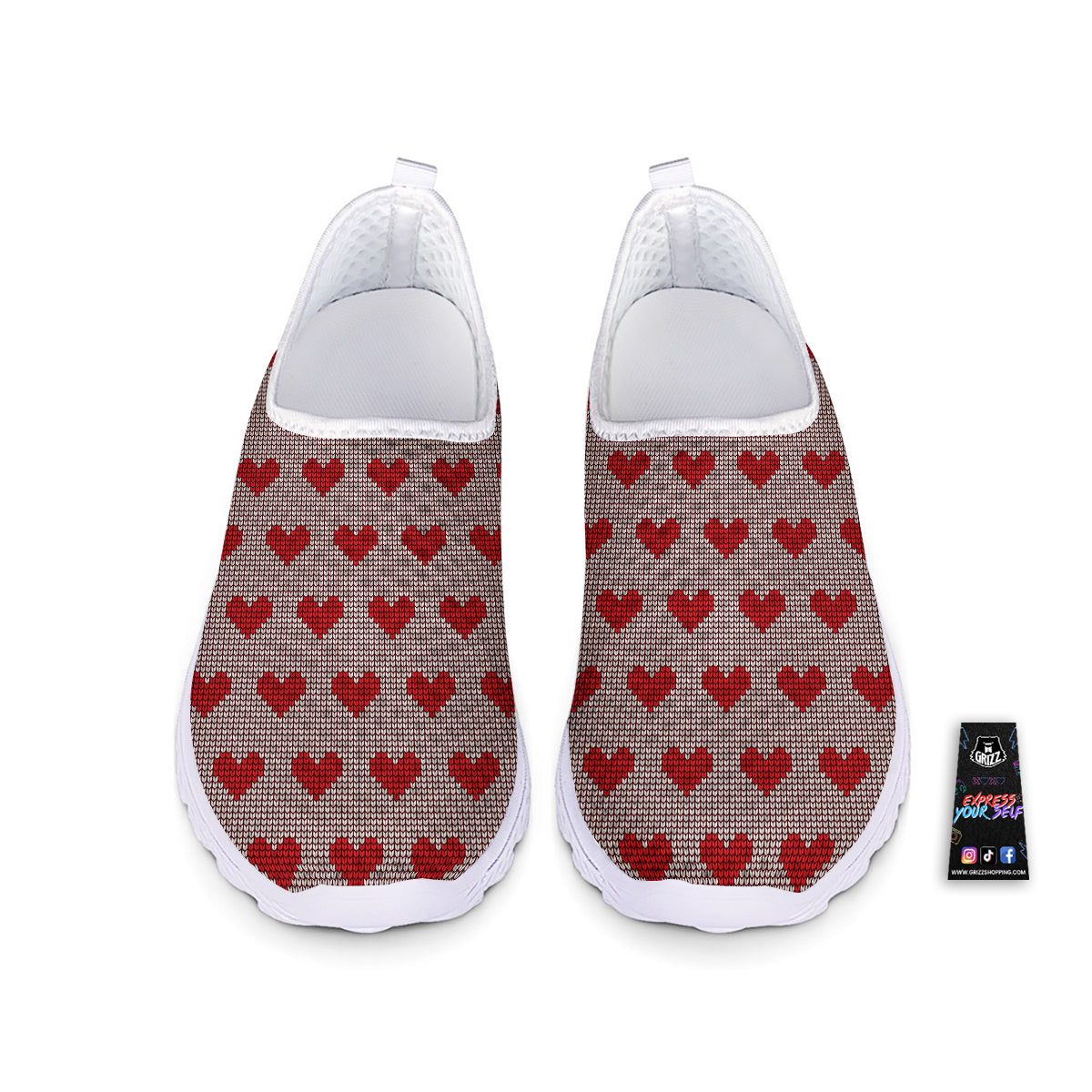 Heart Valentine's Day Print Pattern Nurse Shoes-grizzshop