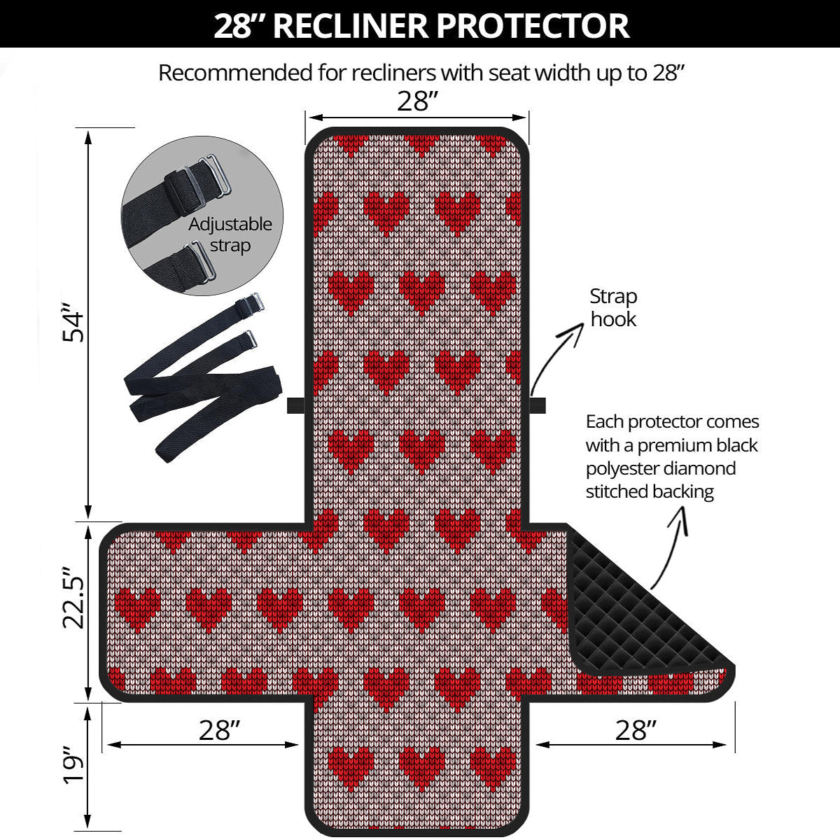 Heart Valentine's Day Print Pattern Recliner Protector-grizzshop