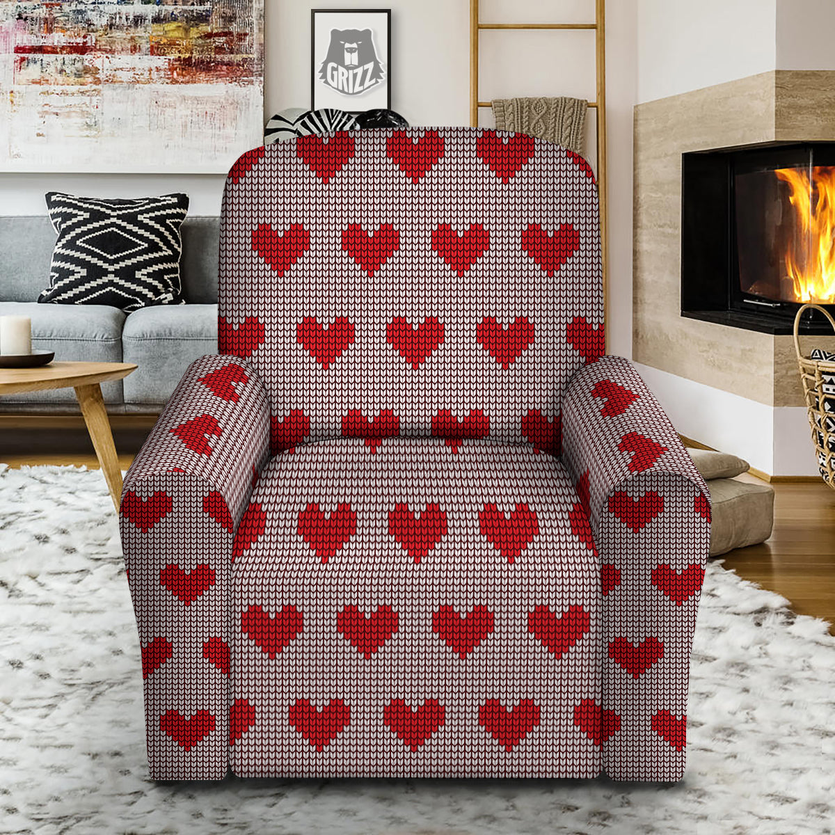 Heart Valentine's Day Print Pattern Recliner Slipcover-grizzshop