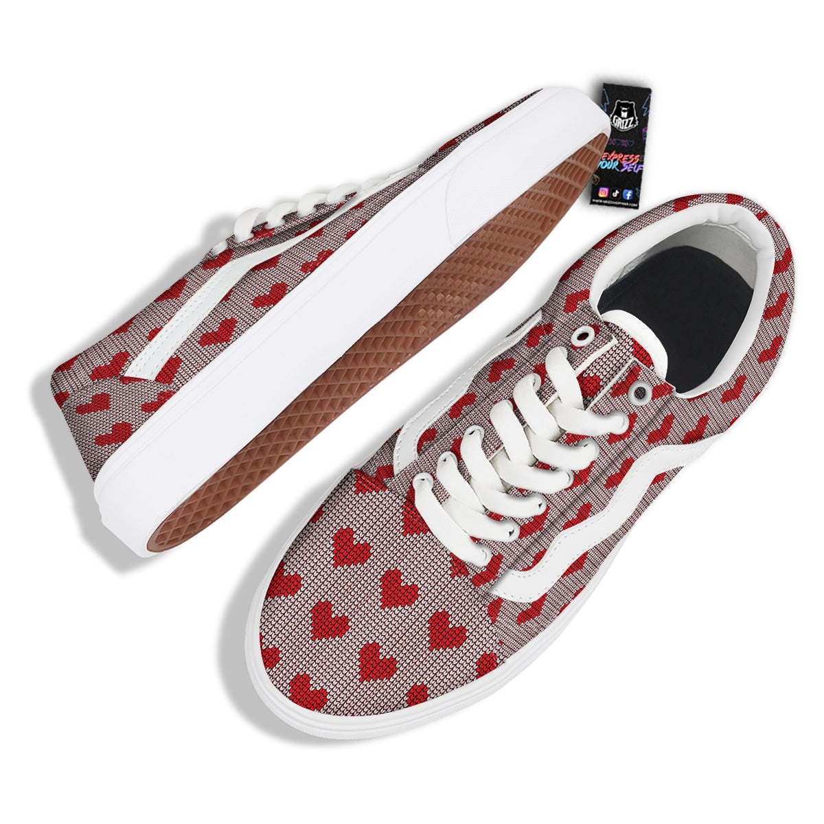 Heart Valentine's Day Print Pattern Skate Shoes-grizzshop