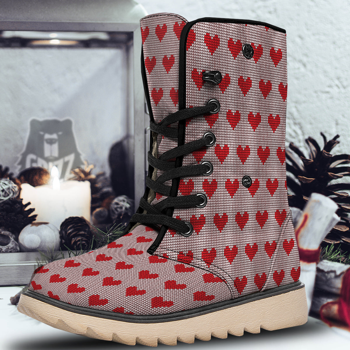 Heart Valentine's Day Print Pattern Snow Boots-grizzshop