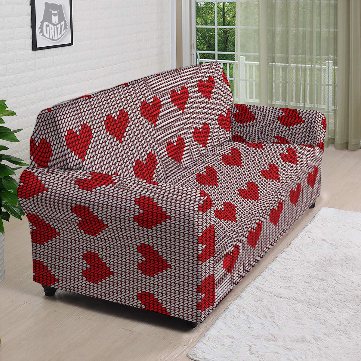 Heart Valentine's Day Print Pattern Sofa Cover-grizzshop