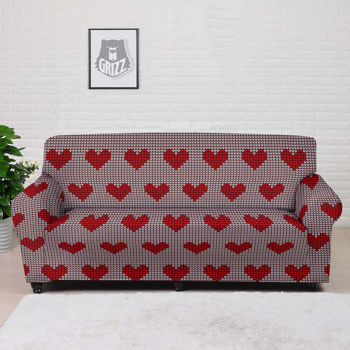 Heart Valentine's Day Print Pattern Sofa Cover-grizzshop