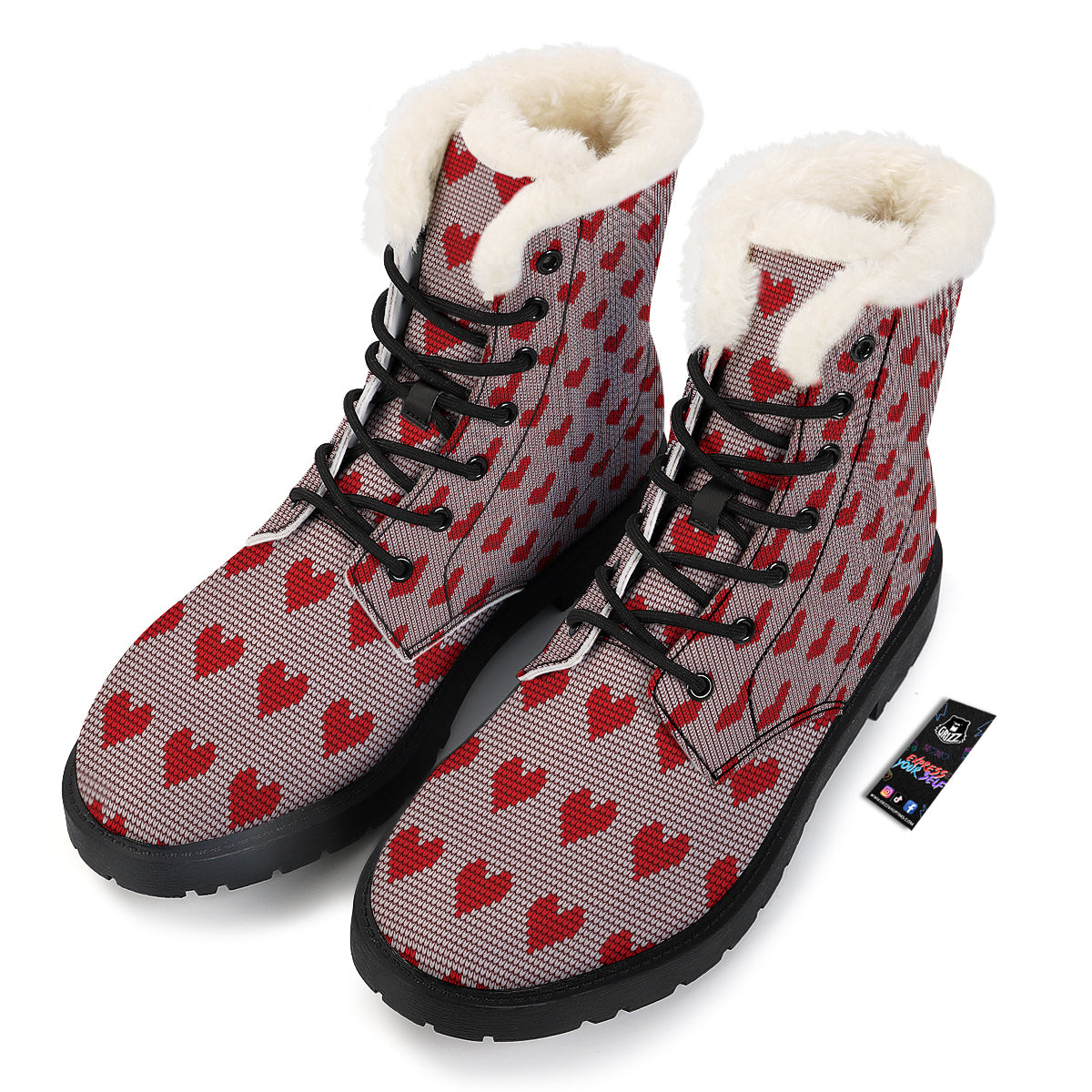 Heart Valentine's Day Print Pattern Winter Boots-grizzshop