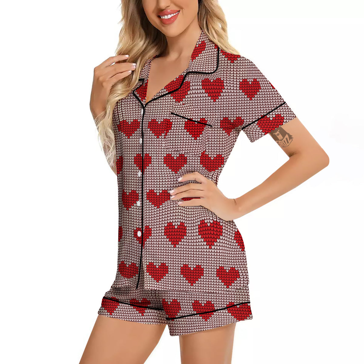 Heart Valentine's Day Print Pattern Women Silk Pajamas-grizzshop