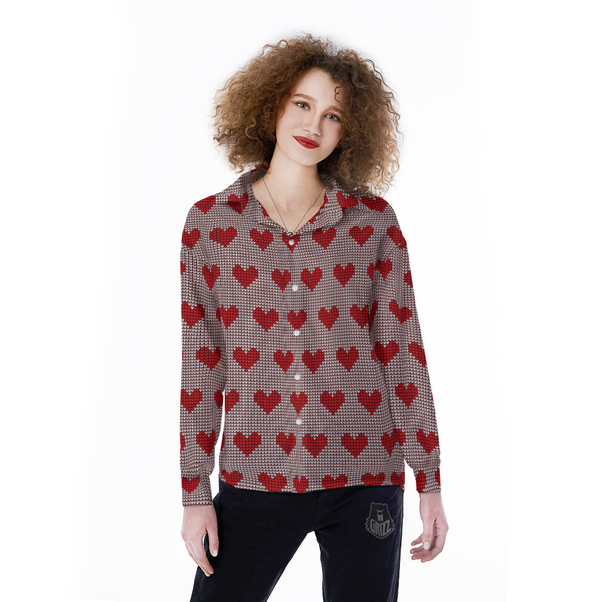 Heart Valentine's Day Print Pattern Women's Long Sleeve Shirts-grizzshop