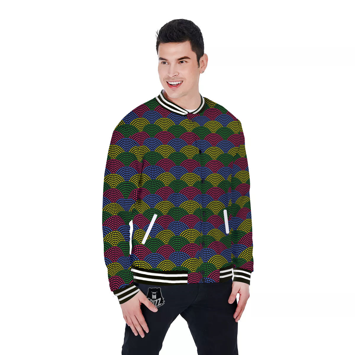 Heart Wave Colorful Print Pattern Baseball Jacket-grizzshop