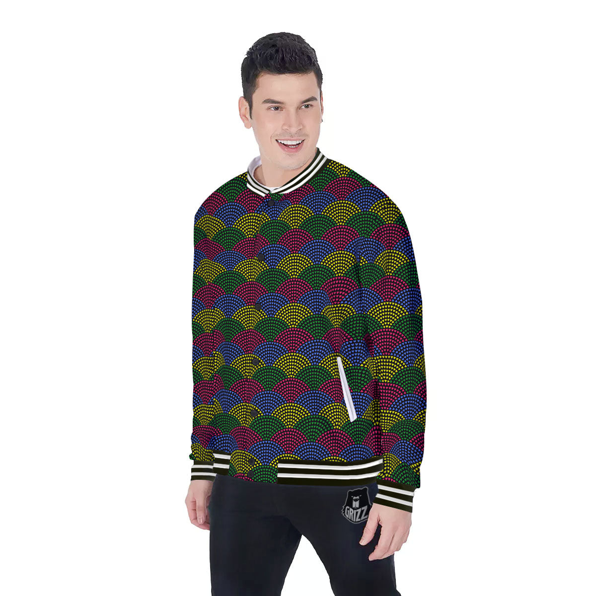Heart Wave Colorful Print Pattern Baseball Jacket-grizzshop