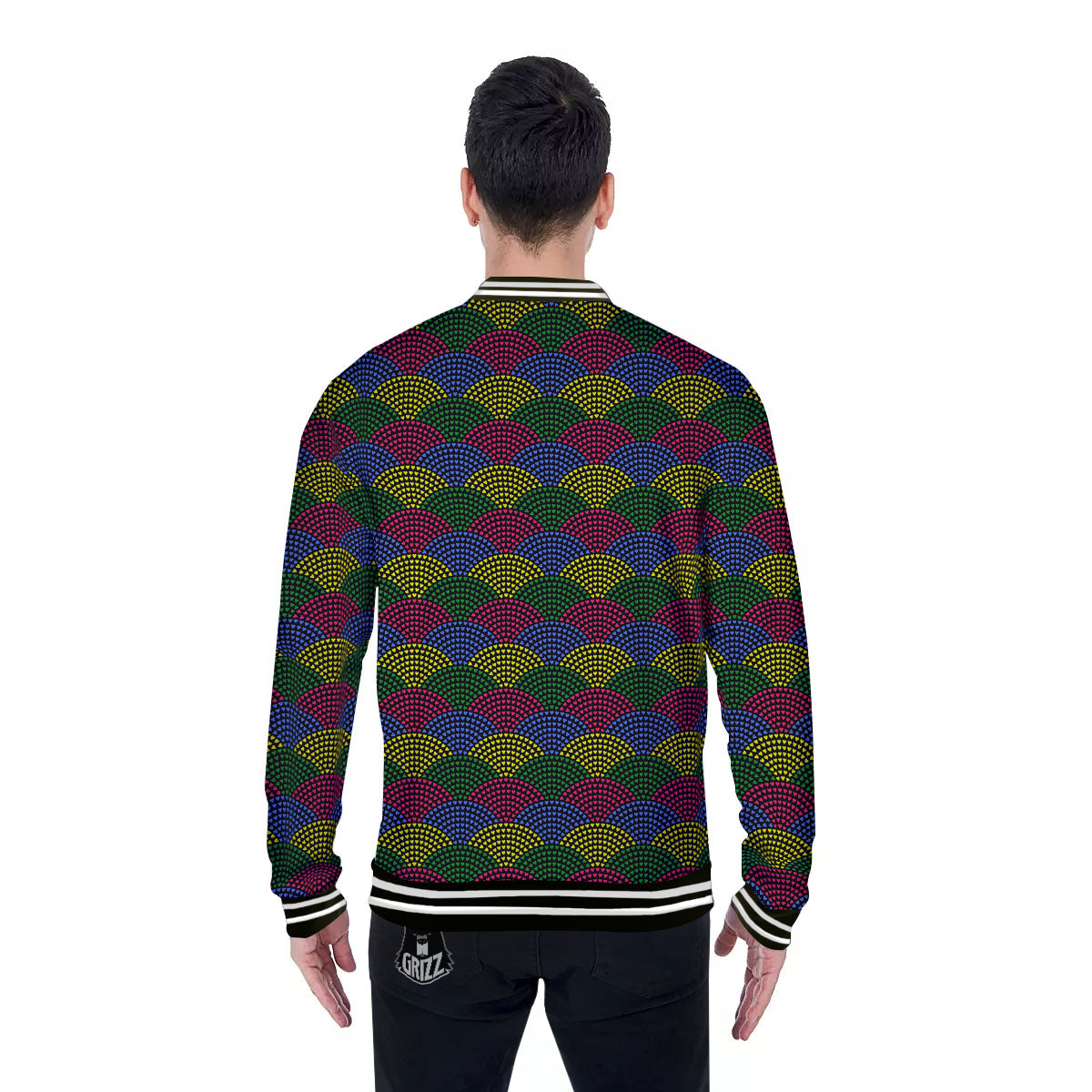Heart Wave Colorful Print Pattern Baseball Jacket-grizzshop