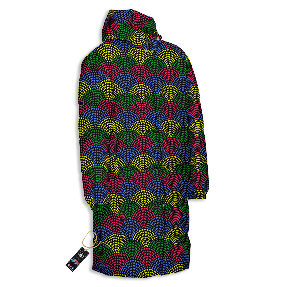 Heart Wave Colorful Print Pattern Long Down Jacket-grizzshop