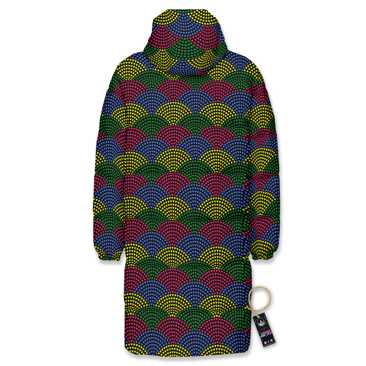 Heart Wave Colorful Print Pattern Long Down Jacket-grizzshop