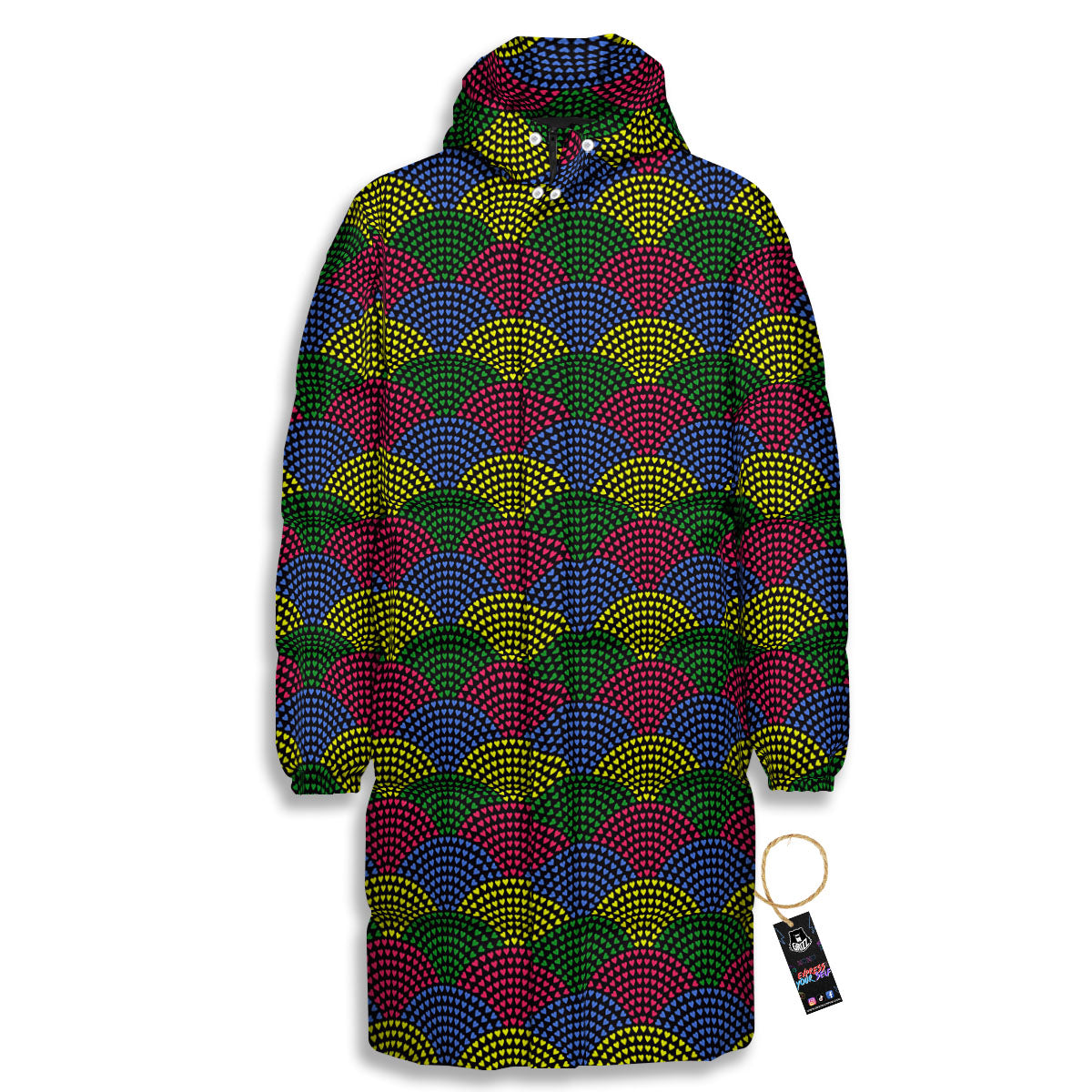 Heart Wave Colorful Print Pattern Long Down Jacket-grizzshop