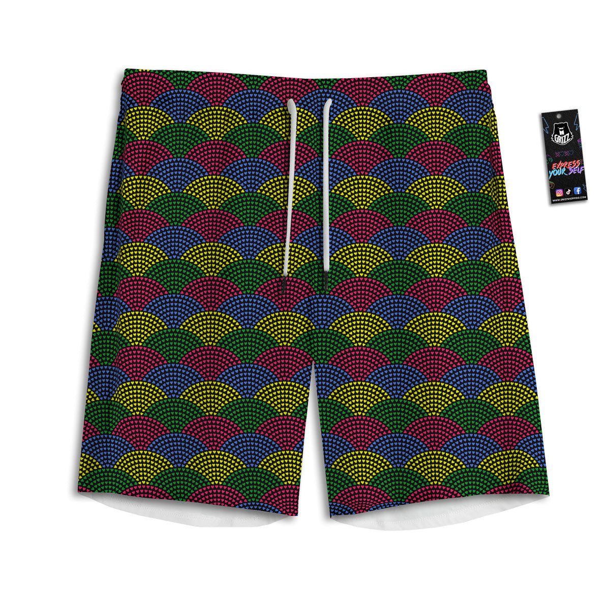Heart Wave Colorful Print Pattern Men's Athletic Shorts