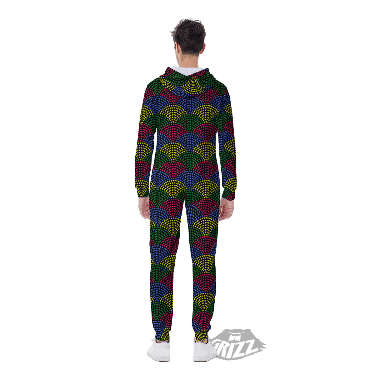 Heart Wave Colorful Print Pattern Men's Jumpsuit-grizzshop