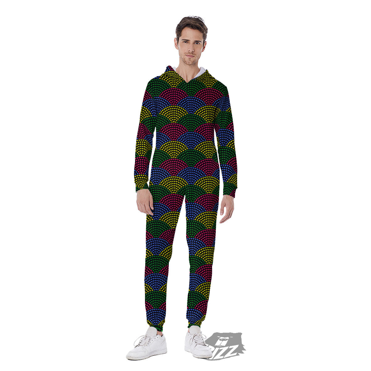 Heart Wave Colorful Print Pattern Men's Jumpsuit-grizzshop