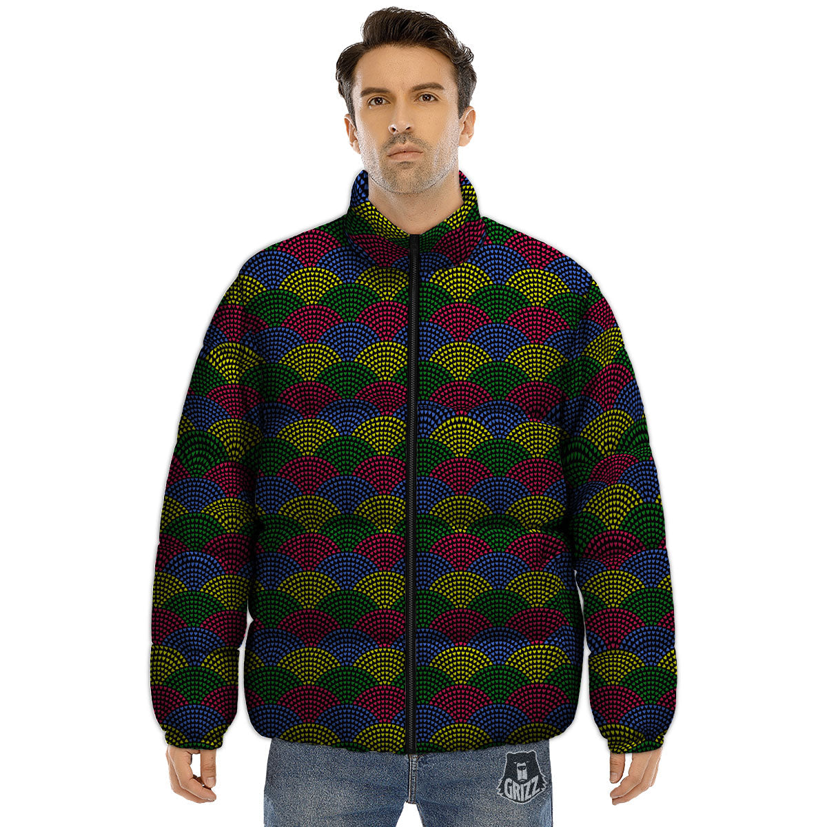 Heart Wave Colorful Print Pattern Puffer Jacket-grizzshop