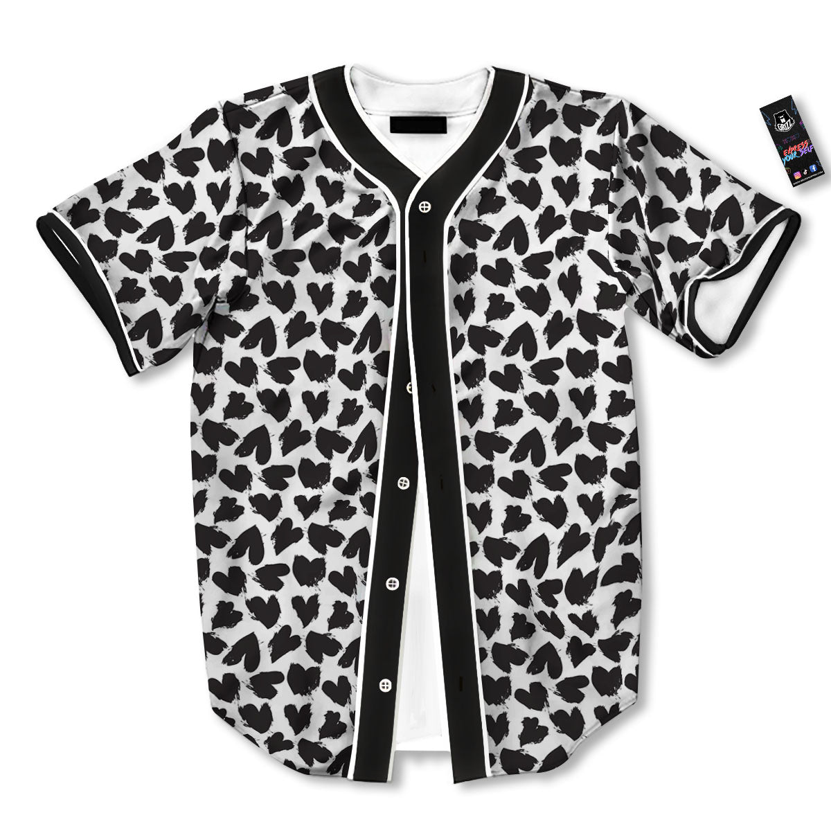 Heart White And Black Print Pattern Baseball Jersey-grizzshop