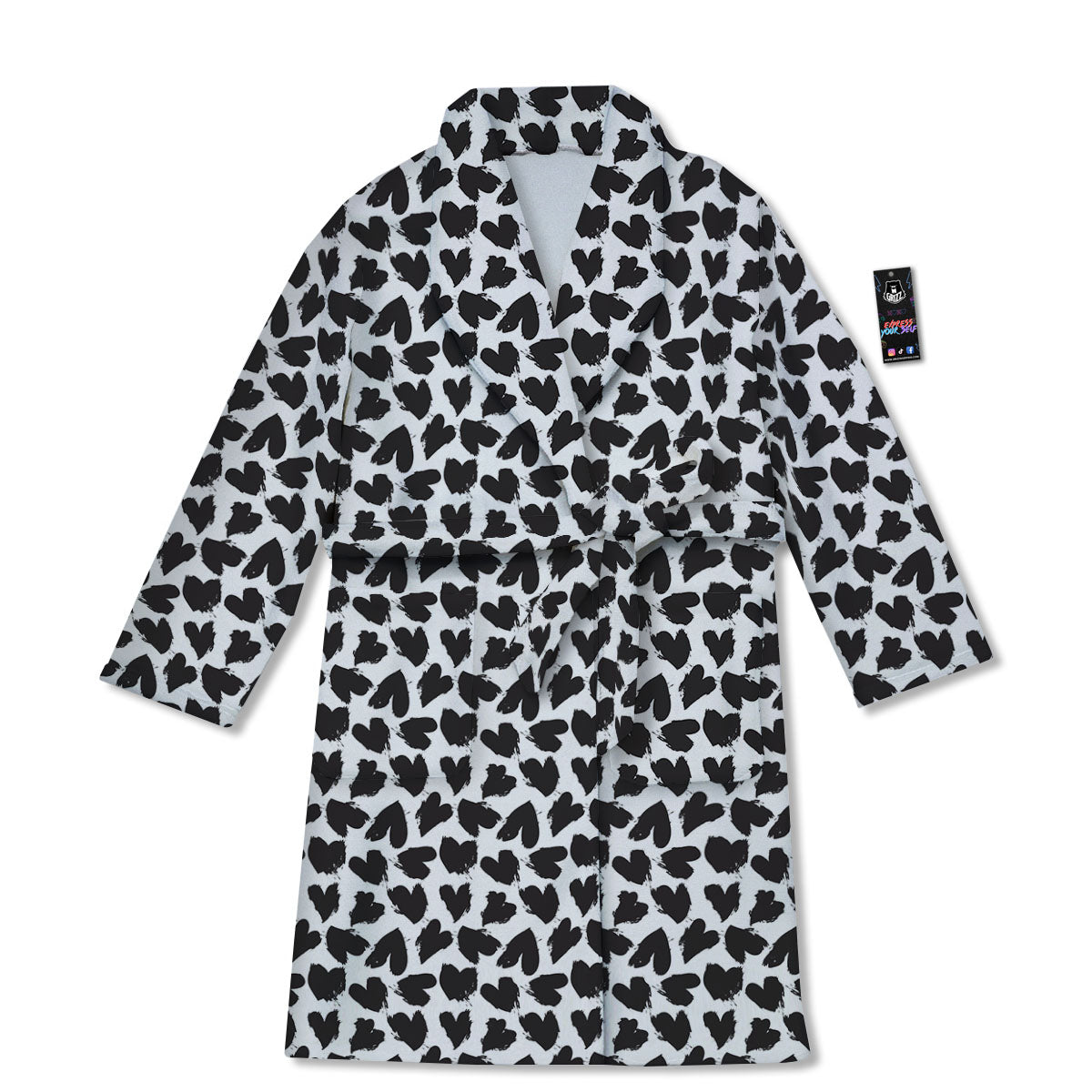 Heart White And Black Print Pattern Bathrobe-grizzshop
