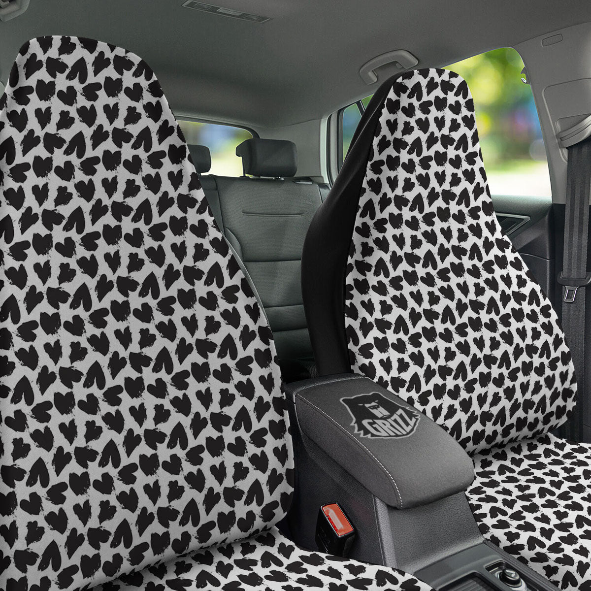 Heart White And Black Print Pattern Car Seat Covers-grizzshop